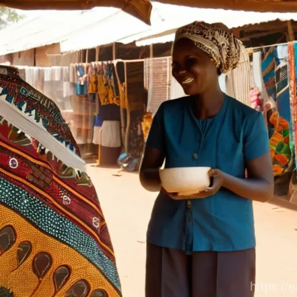부르키나파소에서 배우는 프랑스어 - **Prompt:** A bustling, sun-drenched market scene in Ouagadougou, Burkina Faso. A young internationa...