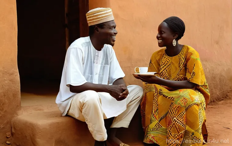 부르키나파소에서 배우는 프랑스어 - **Prompt:** A bustling, sun-drenched market scene in Ouagadougou, Burkina Faso. A young internationa...