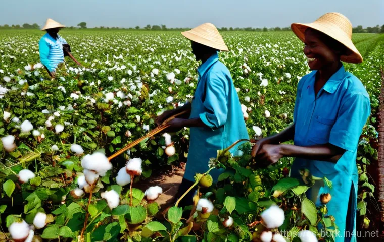 부르키나파소의 주요 산업단지 및 경제특구 - **Prompt:** A vibrant, sun-drenched scene showcasing the complete journey of cotton in Burkina Faso,...