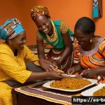 Home 13 부르키나파소 현지 식당 및 인기 맛집 소개 - **Prompt:** A heartwarming scene of a Burkinabé family, including adults and children, gathered arou...