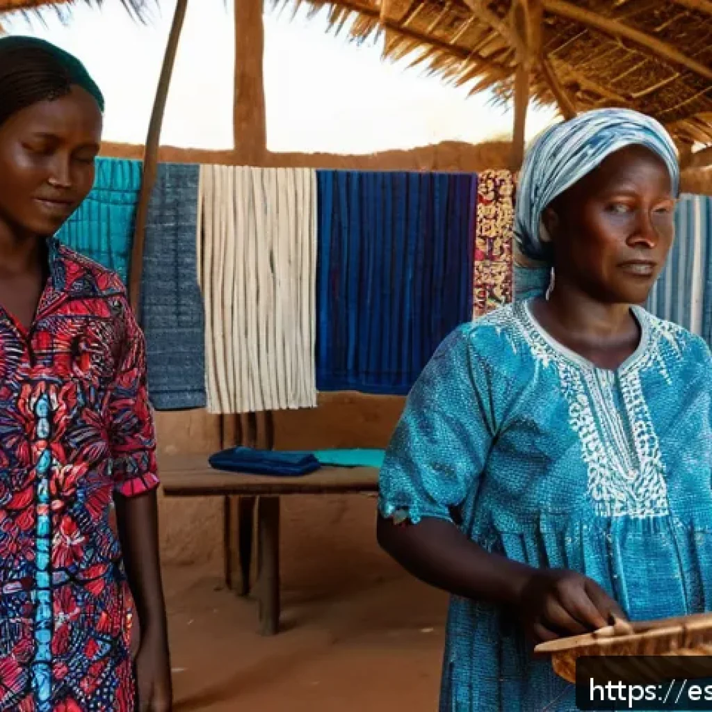부르키나파소의 전통 공예 및 수공예품 - A vibrant artisan workshop in Burkina Faso focused on traditional cotton textile production: local a...