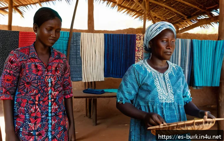 부르키나파소의 전통 공예 및 수공예품 - A vibrant artisan workshop in Burkina Faso focused on traditional cotton textile production: local a...